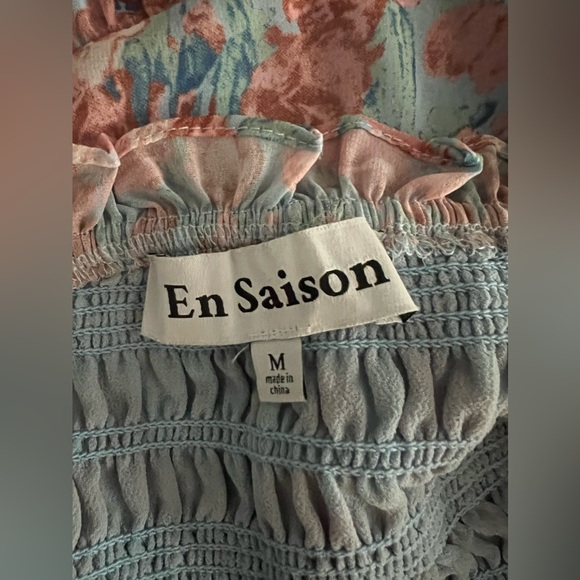 En Saison Pink Blue Floral Smocked Midi Dress - Picture 5 of 6